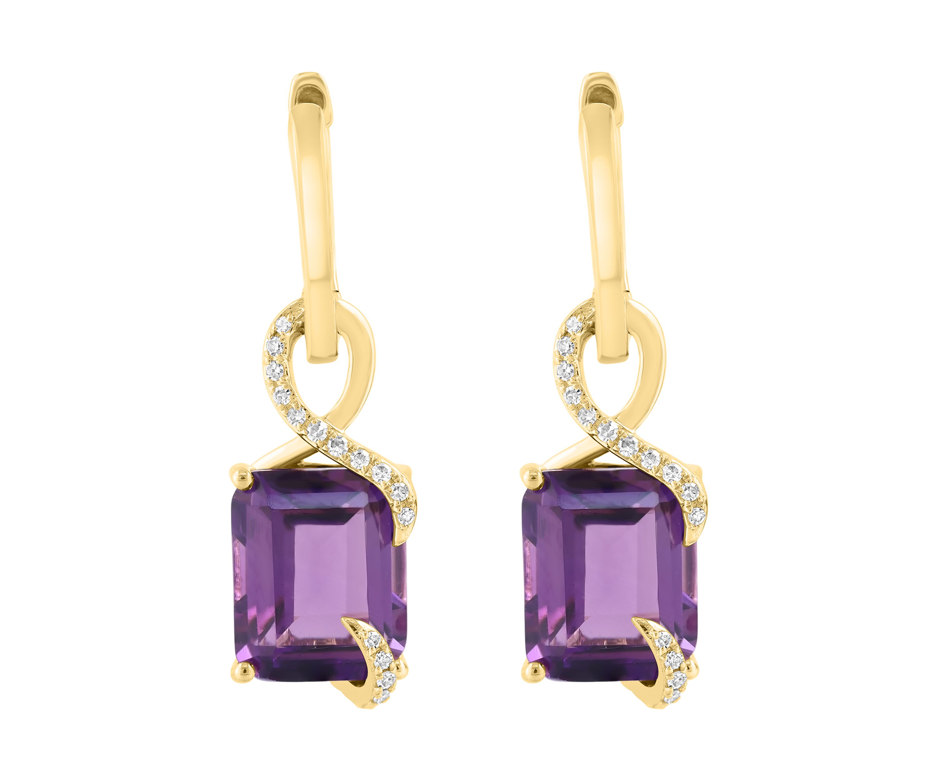 14K Yellow Gold Diamond Amethyst Earrings