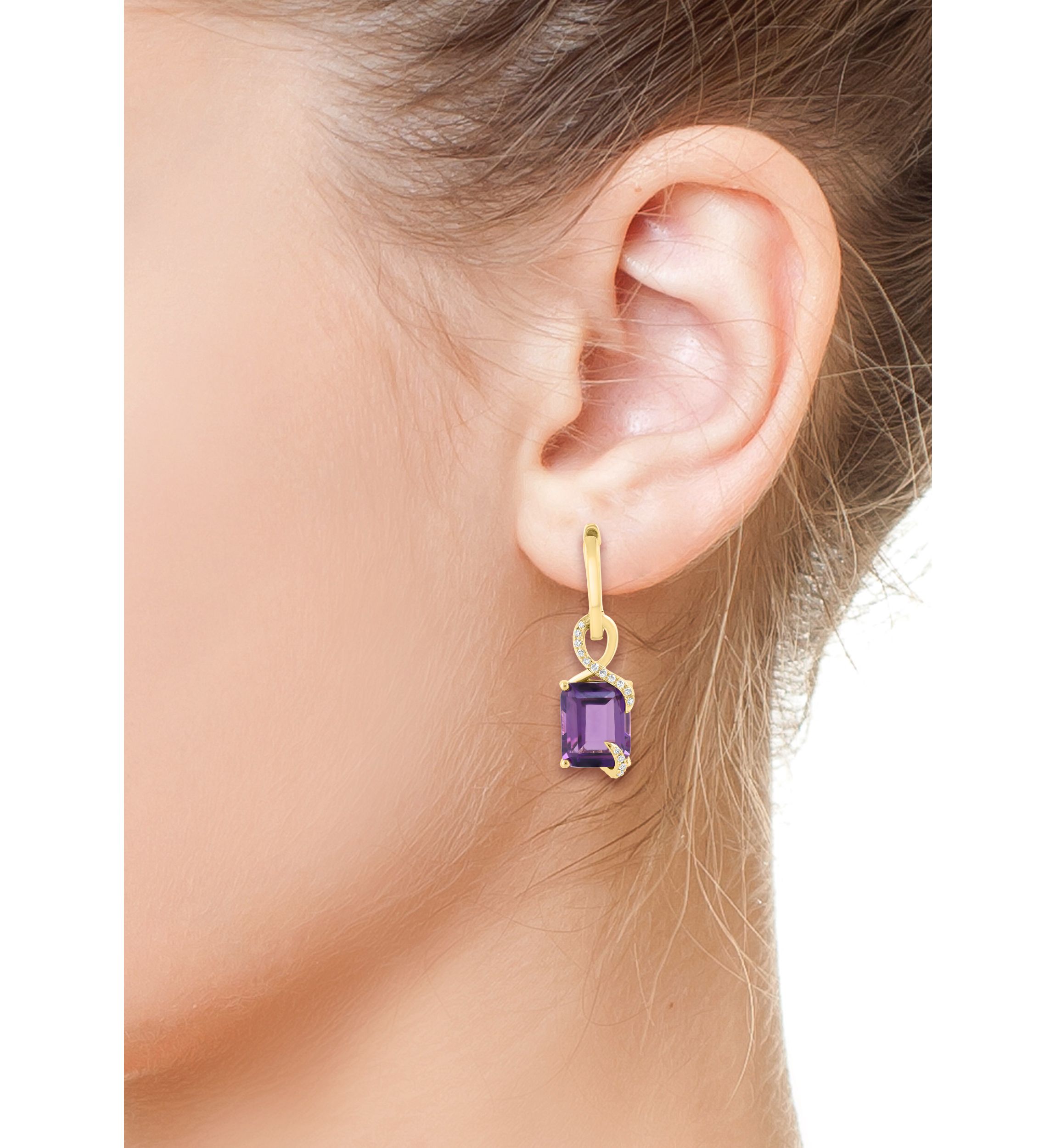 14K Yellow Gold Diamond Amethyst Earrings
