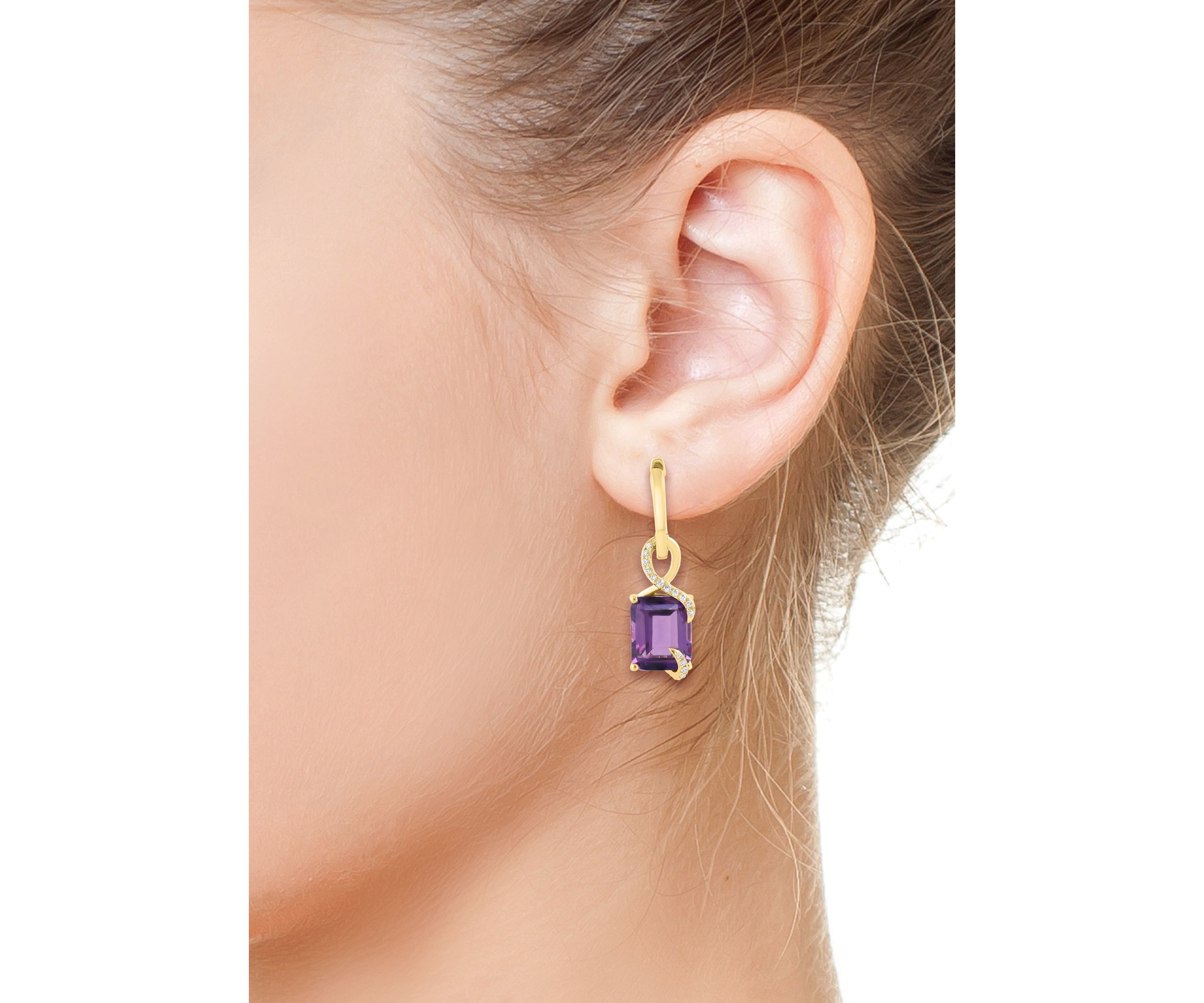 14K Yellow Gold Diamond Amethyst Earrings