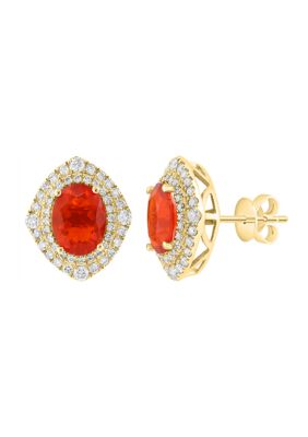 Effy 14K Yellow Gold Diamond and Mexican Fire Opal Earrings