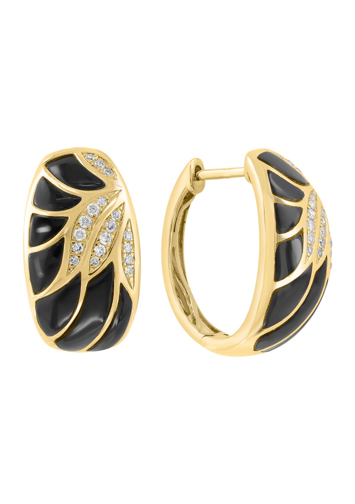 Diamond and Onyx Earrings in 14K Yellow Gold