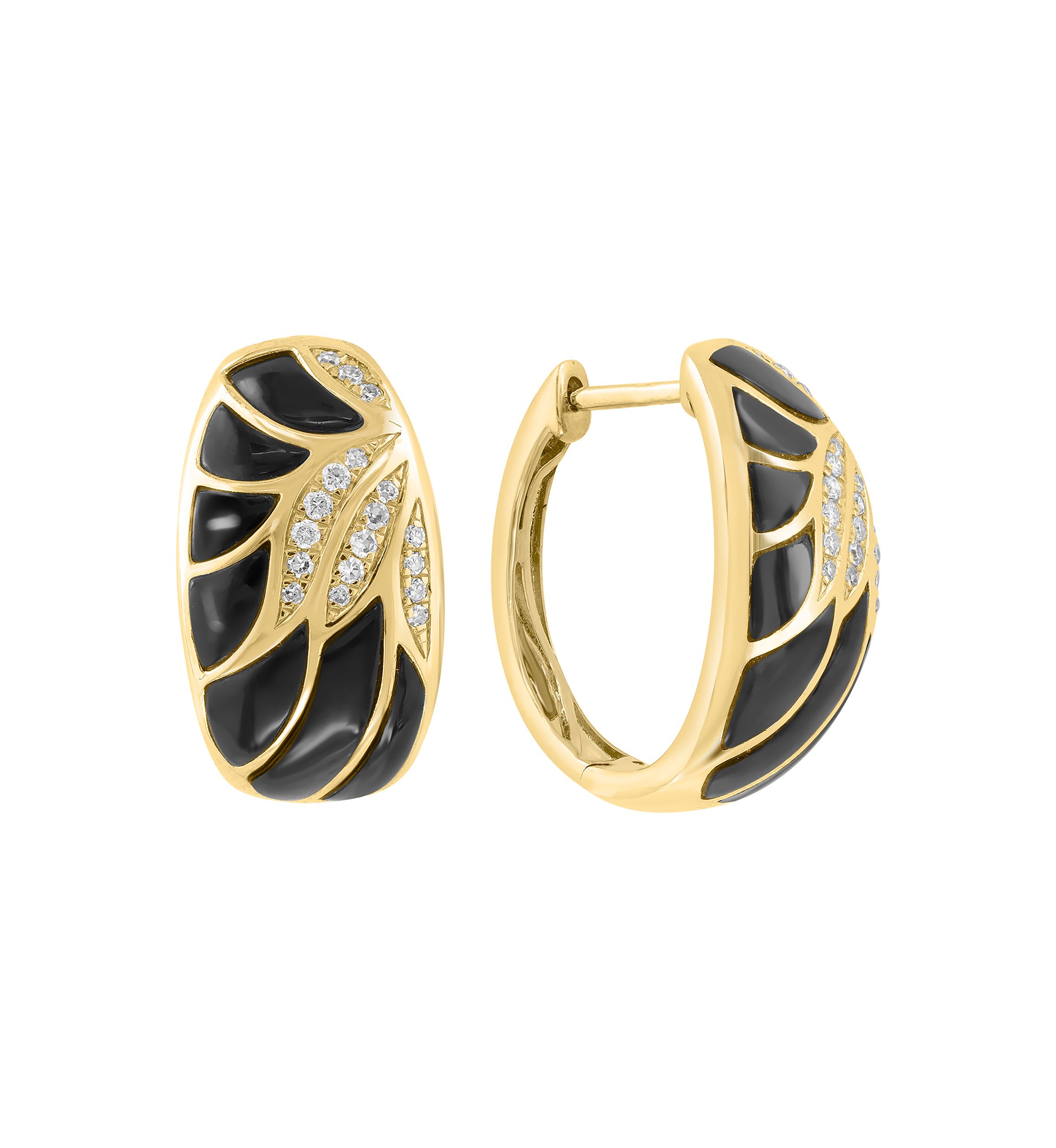 Diamond and Onyx Earrings in 14K Yellow Gold