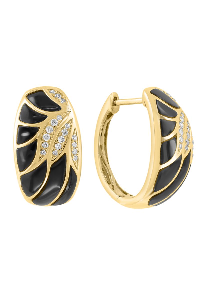 Diamond and Onyx Earrings in 14K Yellow Gold
