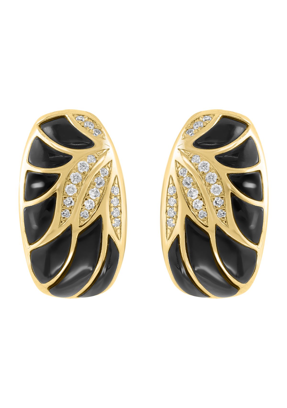 Diamond and Onyx Earrings in 14K Yellow Gold