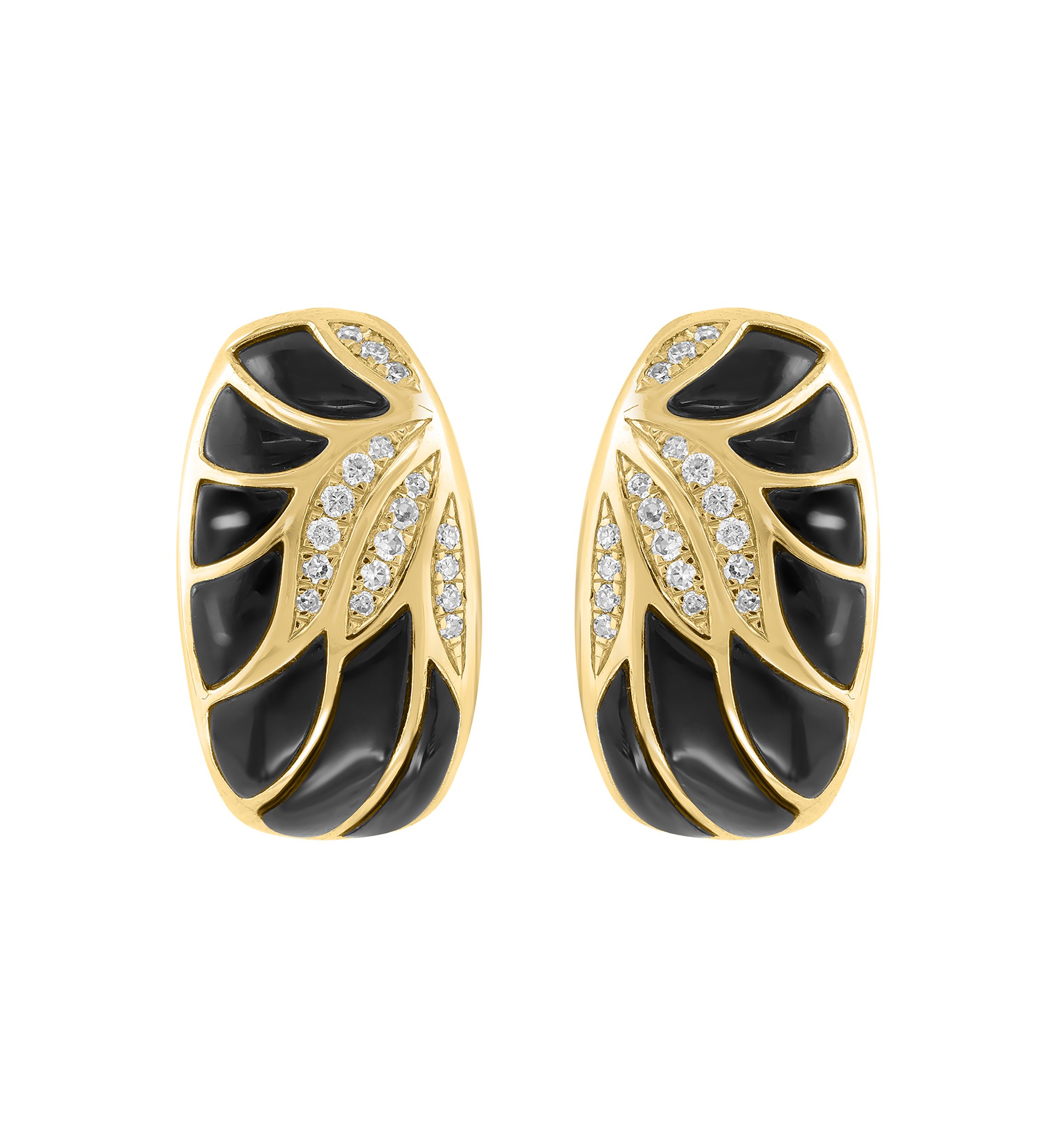 Diamond and Onyx Earrings in 14K Yellow Gold