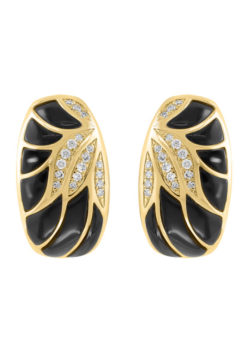 Diamond and Onyx Earrings in 14K Yellow Gold