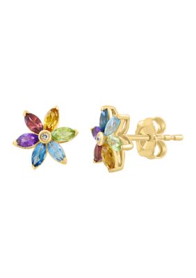 Effy Diamond Amethyst Blue Topaz London Blue Topaz Citrine Rhodolite Peridot Earrings in 14K Yellow Gold