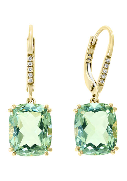 8.3 ct. t.w. Green Amethyst and 1/10 ct. t.w. Diamond Earrings in 14K Yellow Gold
