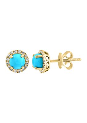 Effy 1/8 Ct. T.w. Diamond, 7/8 Ct. T.w. Turquoise Earrings In 14K Yellow Gold