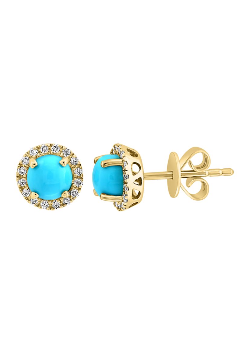 1/8 ct. t.w. Diamond, 7/8 ct. t.w. Turquoise Earrings in 14K Yellow Gold