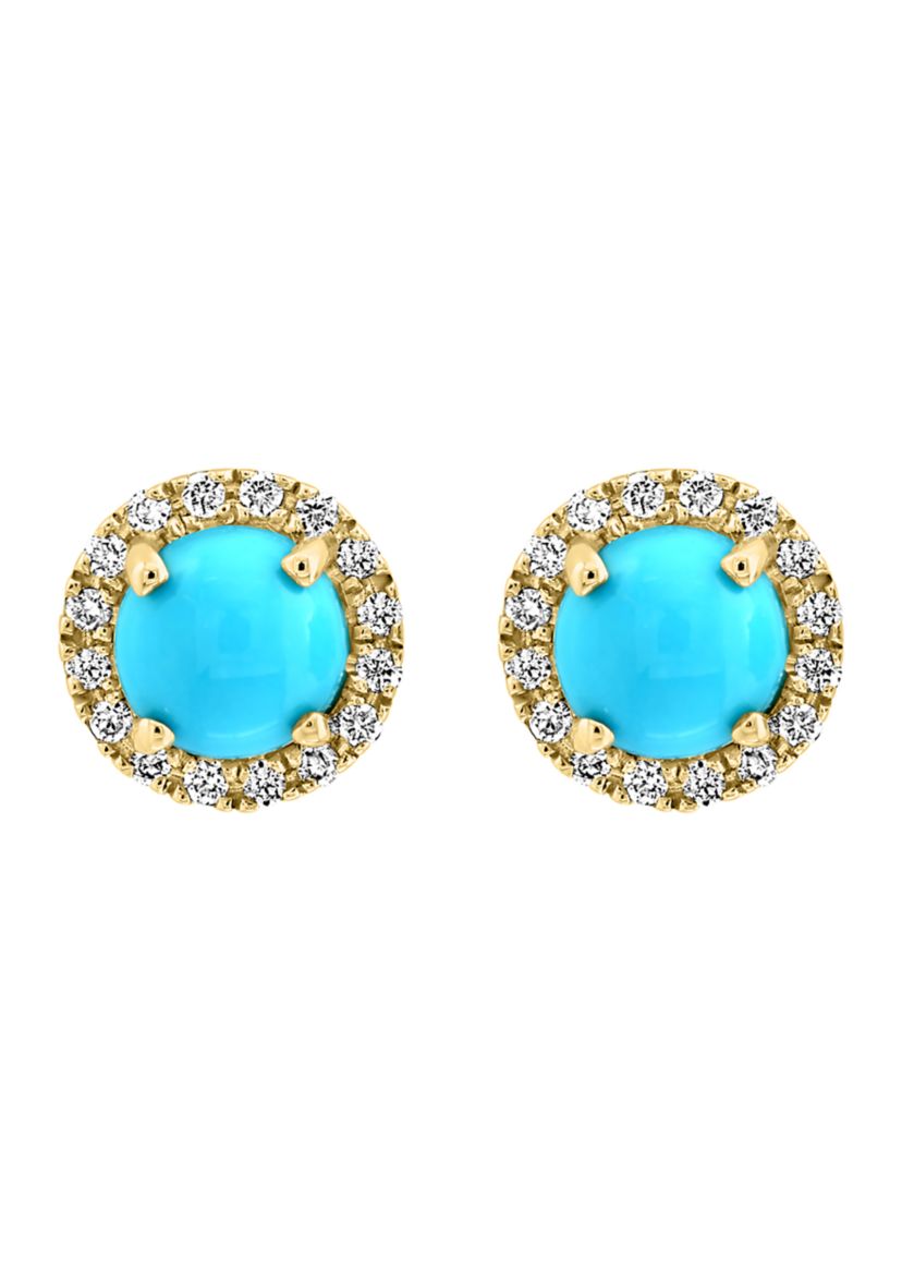 1/8 ct. t.w. Diamond, 7/8 ct. t.w. Turquoise Earrings in 14K Yellow Gold