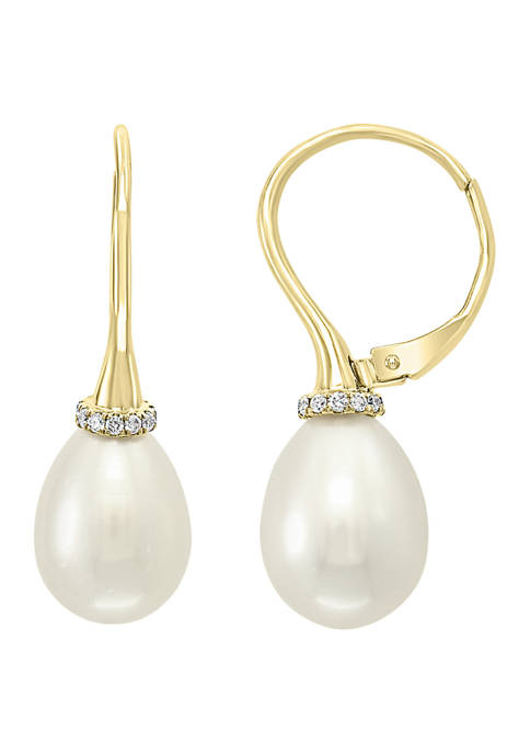 1/10 ct. t.w. Diamond and Freshwater Pearl Earrings in 14K Yellow Gold 