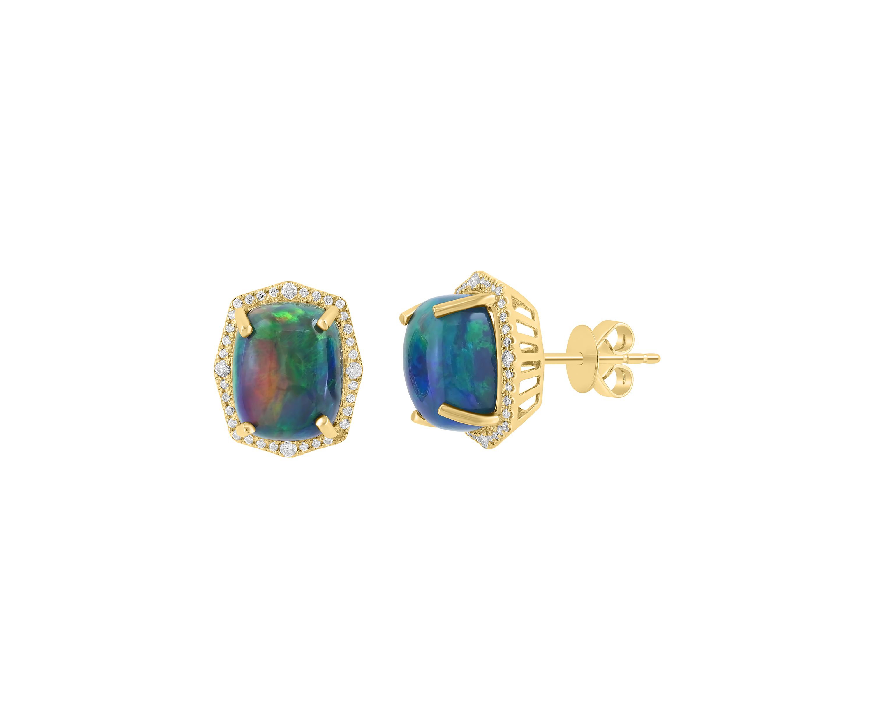 1/4 ct. t.w. Black Opal Earrings in 14K Yellow Gold