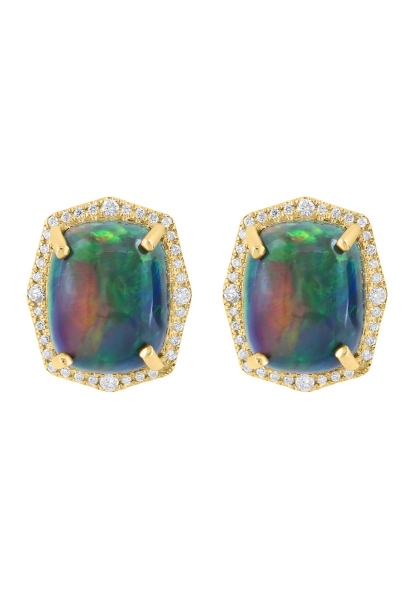 1/4 ct. t.w. Black Opal Earrings in 14K Yellow Gold