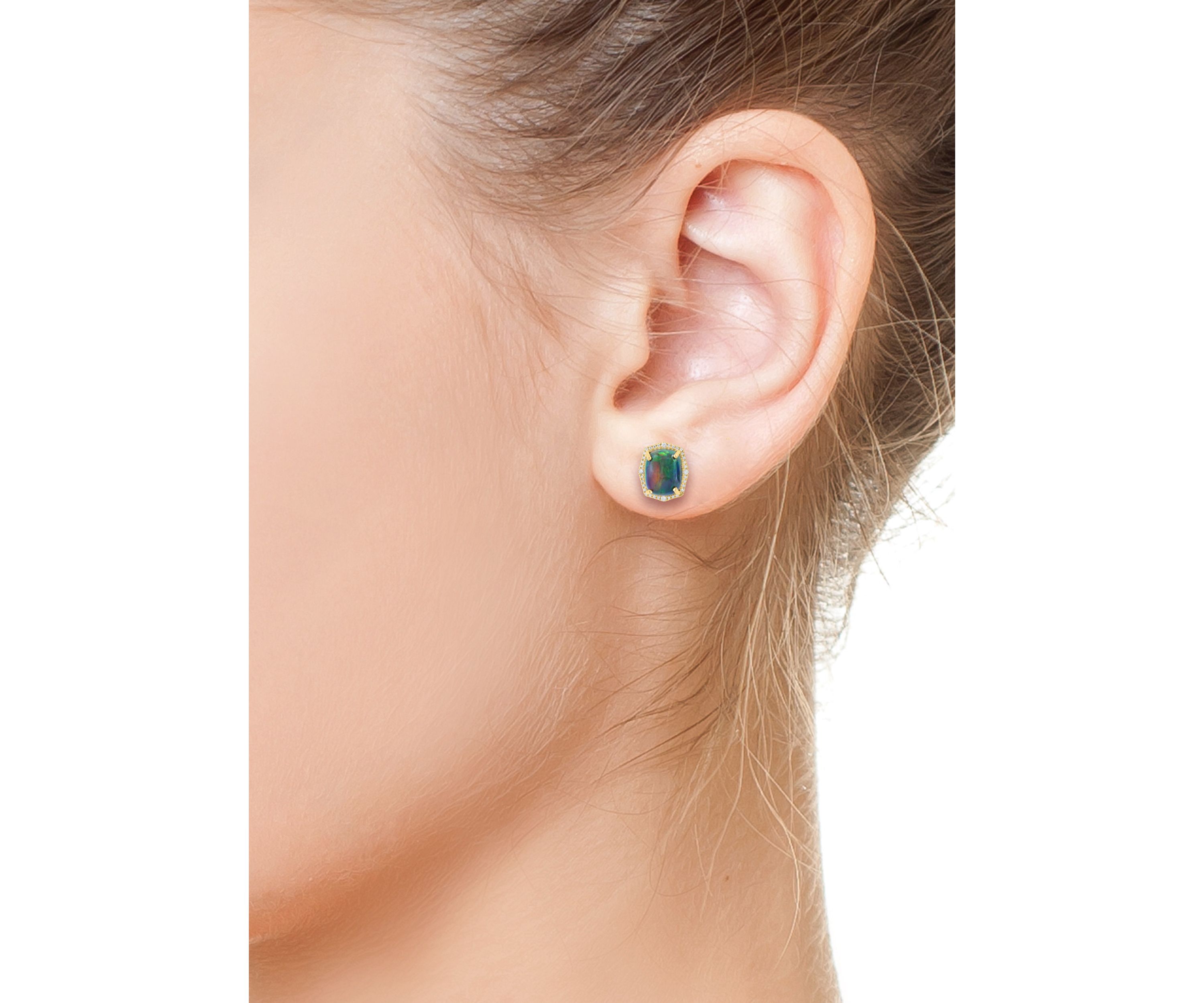 1/4 ct. t.w. Black Opal Earrings in 14K Yellow Gold