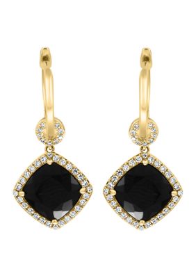 Effy 14K Yellow Gold Diamond And Onyx Earrings