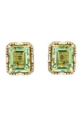 Effy 14K Yellow Gold Diamond And Green Amethyst Earrings
