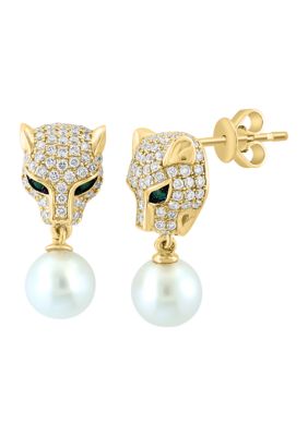 Effy 14K Yellow Gold Diamond Emerald Freshwater Pearl Earrings