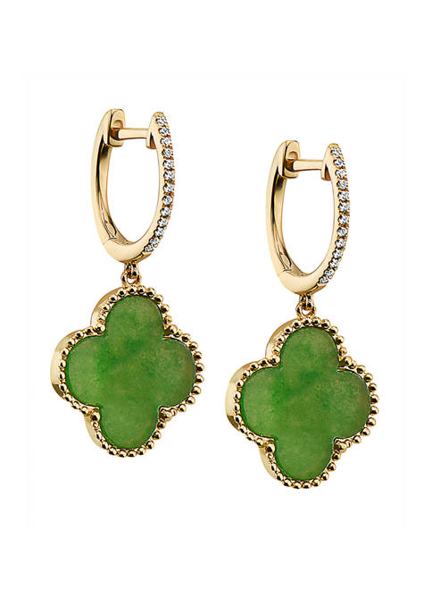 1/10 ct. t.w. Diamond and 3.95 ct. t.w. Green Jade Earrings in 14K Yellow Gold 