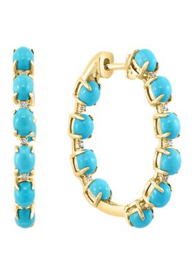 Effy 14K Yellow Gold 12 ct tw Diamond and 218 ct tw Turquoise Earrings
