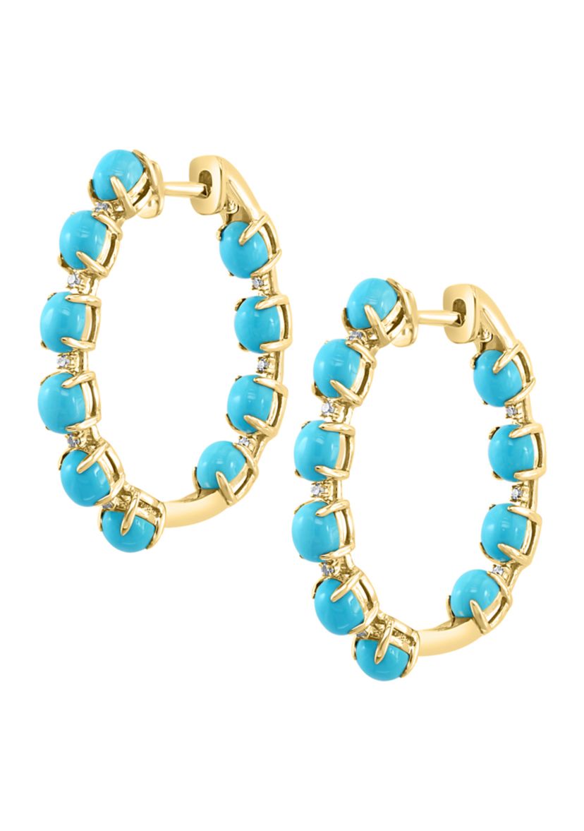  14K Yellow Gold 1/2 ct. t.w. Diamond and 2.18 ct. t.w. Turquoise Earrings