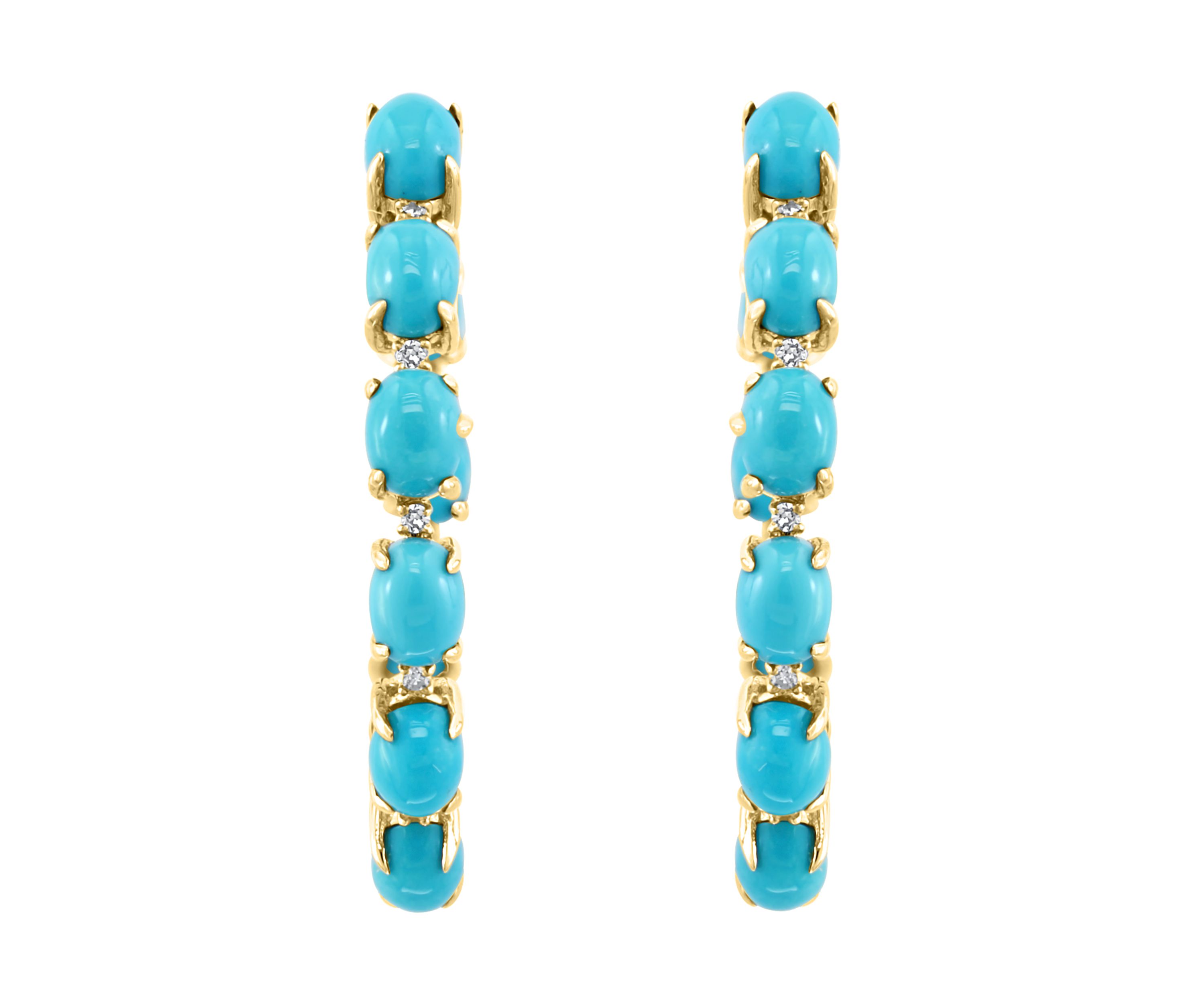  14K Yellow Gold 1/2 ct. t.w. Diamond and 2.18 ct. t.w. Turquoise Earrings