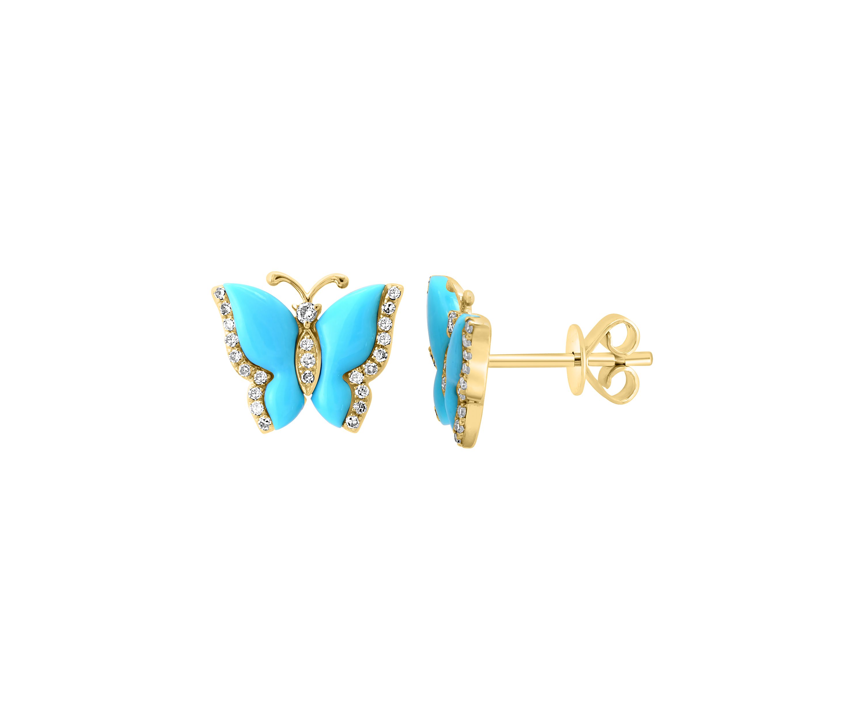 1/6 ct. t.w. Diamond, 1.4 ct. t.w. Turquoise Earrings in 14K Yellow Gold