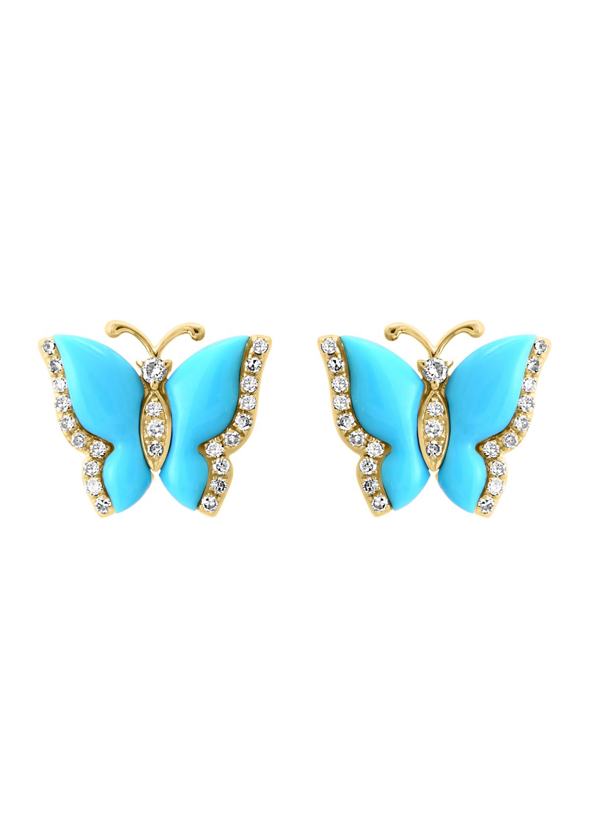 1/6 ct. t.w. Diamond, 1.4 ct. t.w. Turquoise Earrings in 14K Yellow Gold