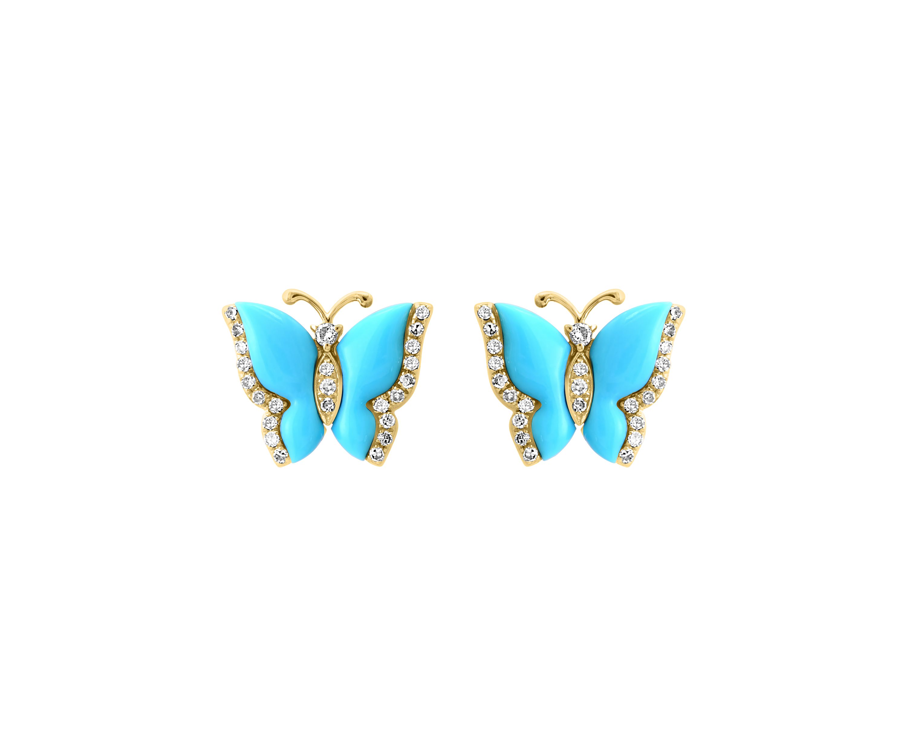 1/6 ct. t.w. Diamond, 1.4 ct. t.w. Turquoise Earrings in 14K Yellow Gold