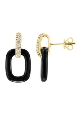 Effy 1/5 Ct. T.w. Diamond And 6.45 Ct. T.w. Onyx Earrings In 14K Yellow Gold
