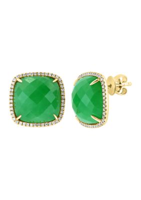Effy 1/4 Ct. T.w. Diamond And Jade Earrings In 14K Yellow Gold