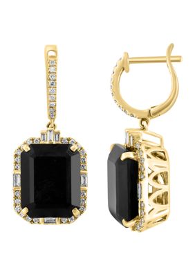 Effy 3/8 Ct. T.w. Diamond And Onyx Square Drop Earrings In 14K Yellow Gold