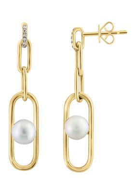 Effy Diamond, Freshwater Pearl Drop Earrings in 14K Yellow Gold