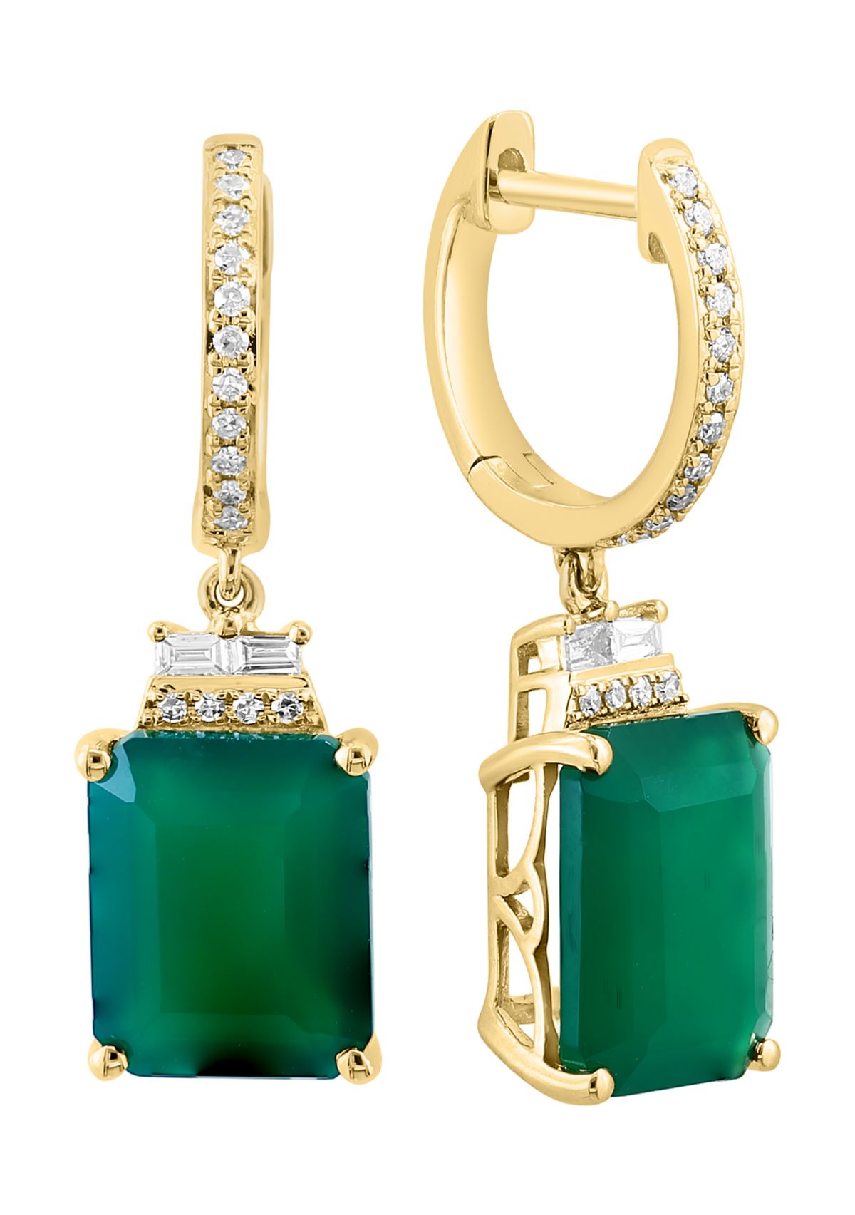 Diamond and Green Onyx Drop Earrings in 14K Yellow Gold
