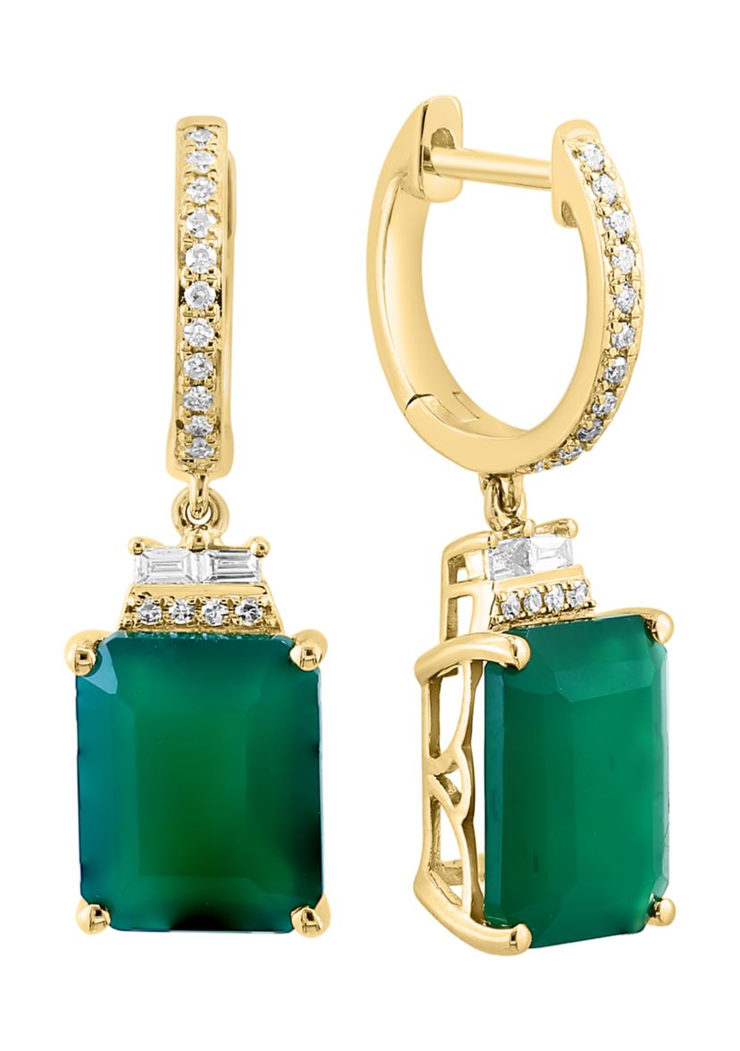 Diamond and Green Onyx Drop Earrings in 14K Yellow Gold
