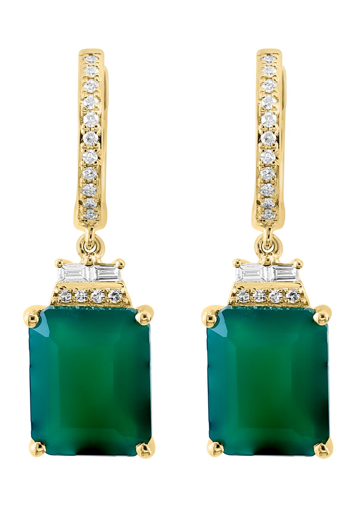 Diamond and Green Onyx Drop Earrings in 14K Yellow Gold