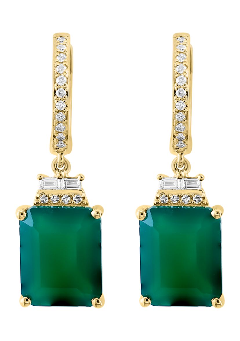 Diamond and Green Onyx Drop Earrings in 14K Yellow Gold