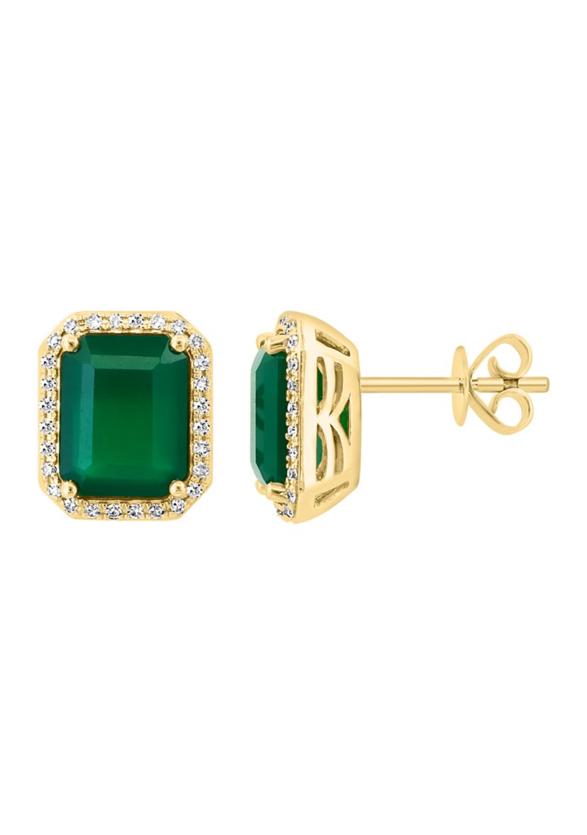 1/5 ct. t.w. Diamond, 4.8 ct. t.w. Green Onyx Earrings in 14K Yellow Gold