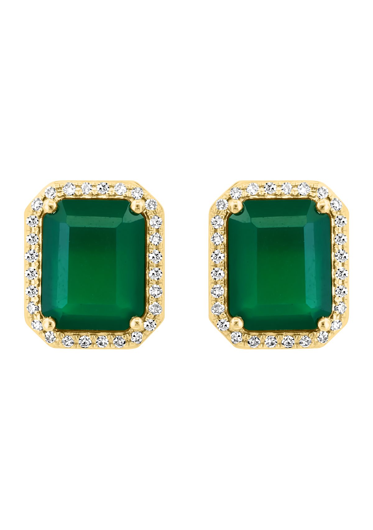 1/5 ct. t.w. Diamond, 4.8 ct. t.w. Green Onyx Earrings in 14K Yellow Gold