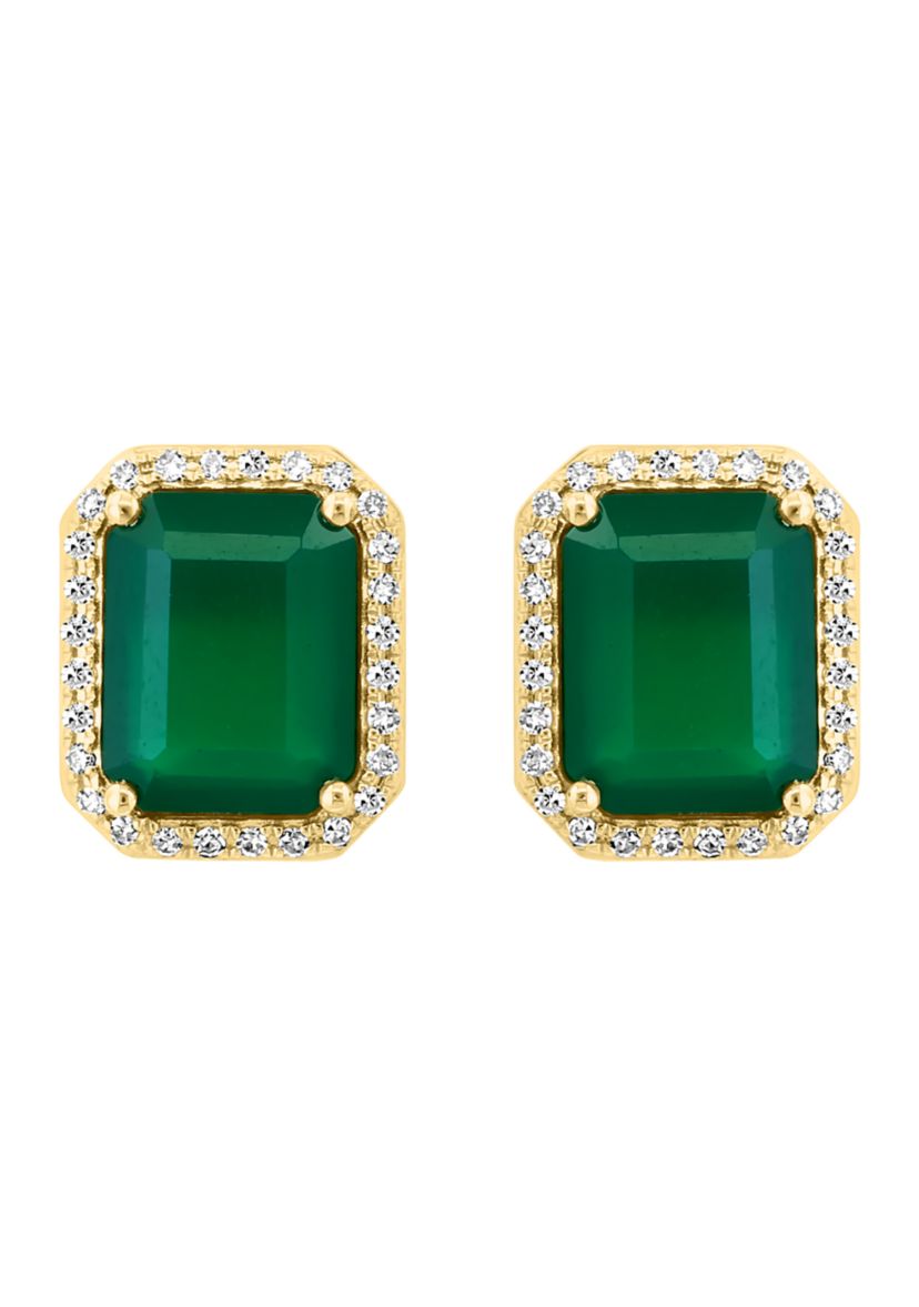 1/5 ct. t.w. Diamond, 4.8 ct. t.w. Green Onyx Earrings in 14K Yellow Gold
