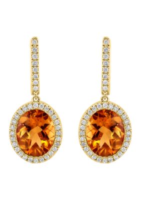 Effy 1/3 Ct. T.w. Diamond And Citrine Drop Earrings In 14K Yellow Gold -  0617892031069