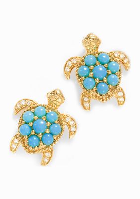 Effy Diamond, Turquoise Turtle Stud Earrings In 14K Yellow Gold