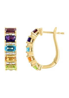 Effy 1/4 Ct. T.w. Diamond, Amethyst, Blue Topaz, Citrine, Rhodolite, And Peridot Earrings In 14K Yellow Gold