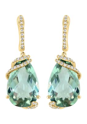 Effy 1/5 Ct. T.w. Diamond And Green Amethyst Drop Earrings In 14K Yellow Gold