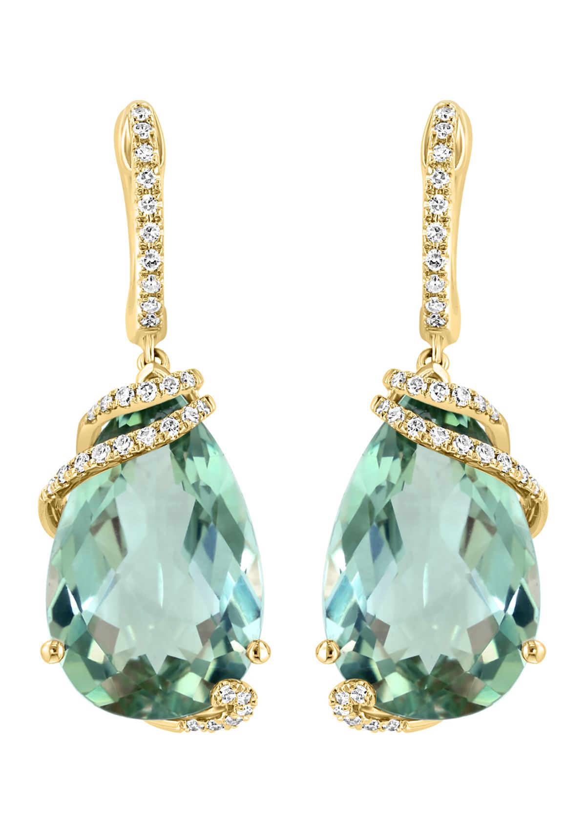 1/5 ct. t.w. Diamond and Green Amethyst Drop Earrings in 14K Yellow Gold