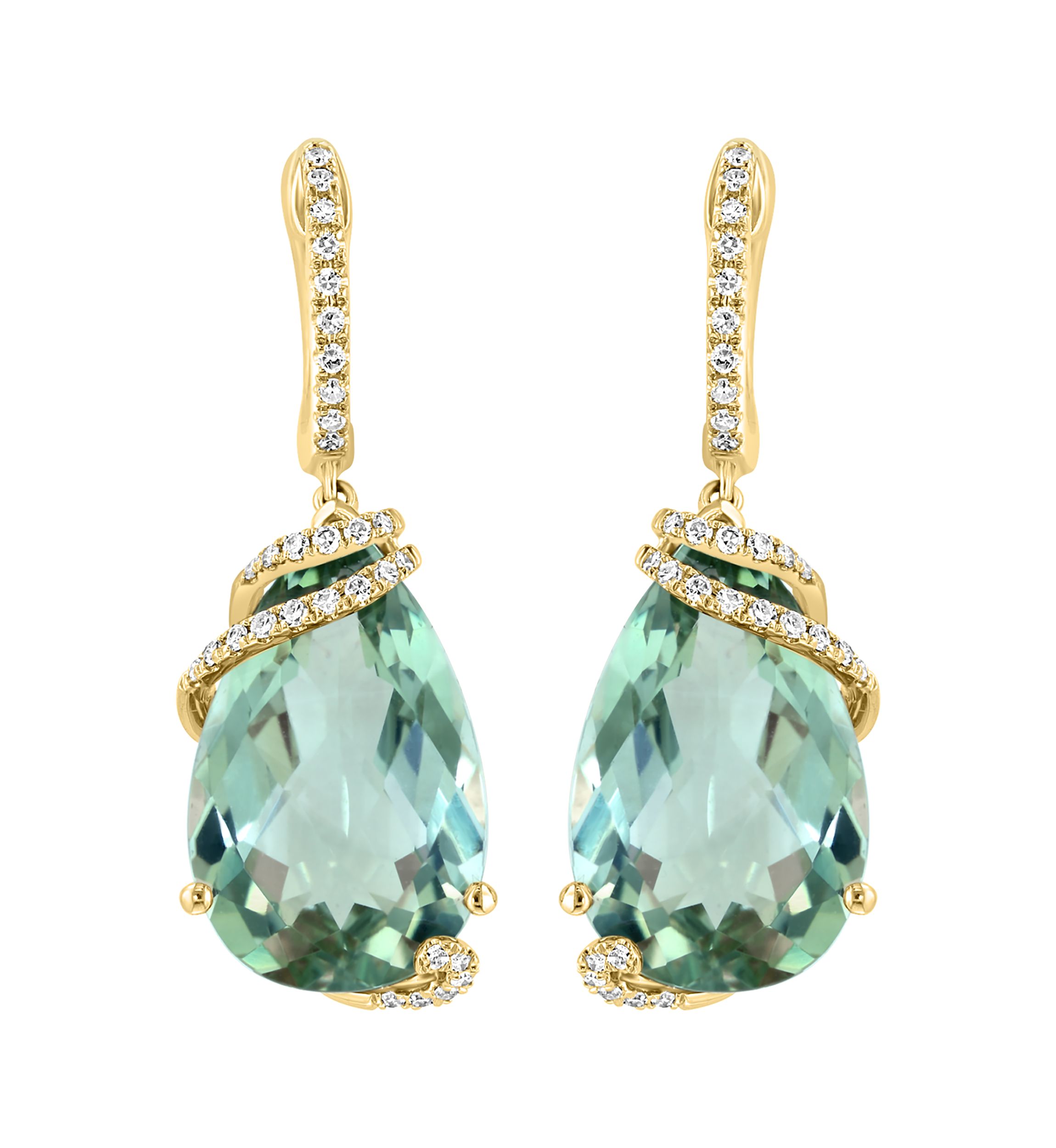 1/5 ct. t.w. Diamond and Green Amethyst Drop Earrings in 14K Yellow Gold