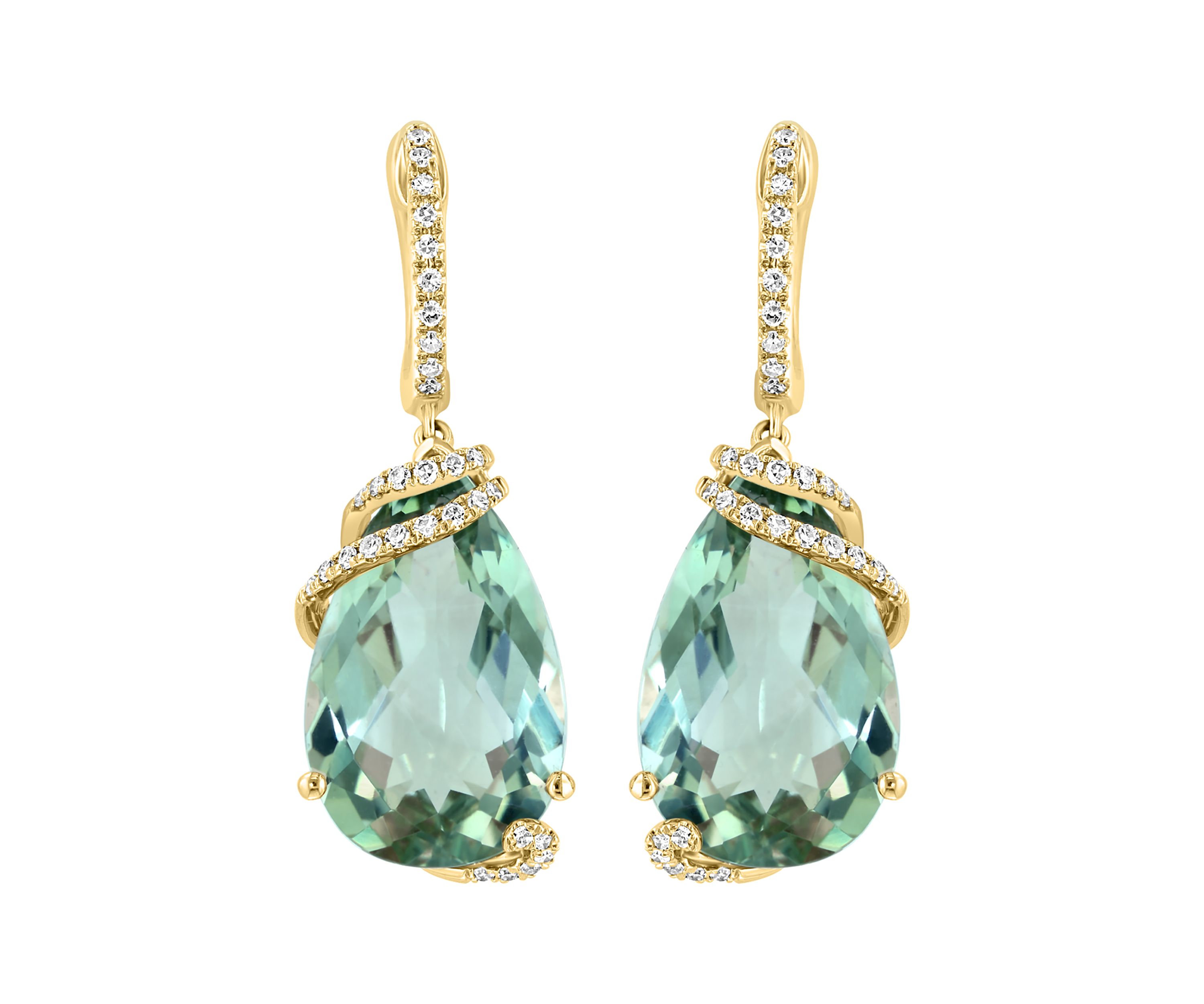 1/5 ct. t.w. Diamond and Green Amethyst Drop Earrings in 14K Yellow Gold