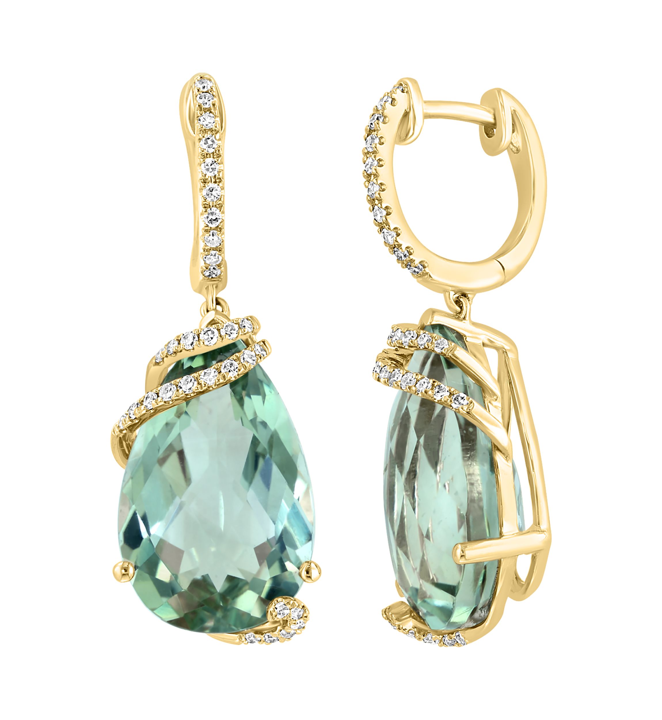 1/5 ct. t.w. Diamond and Green Amethyst Drop Earrings in 14K Yellow Gold