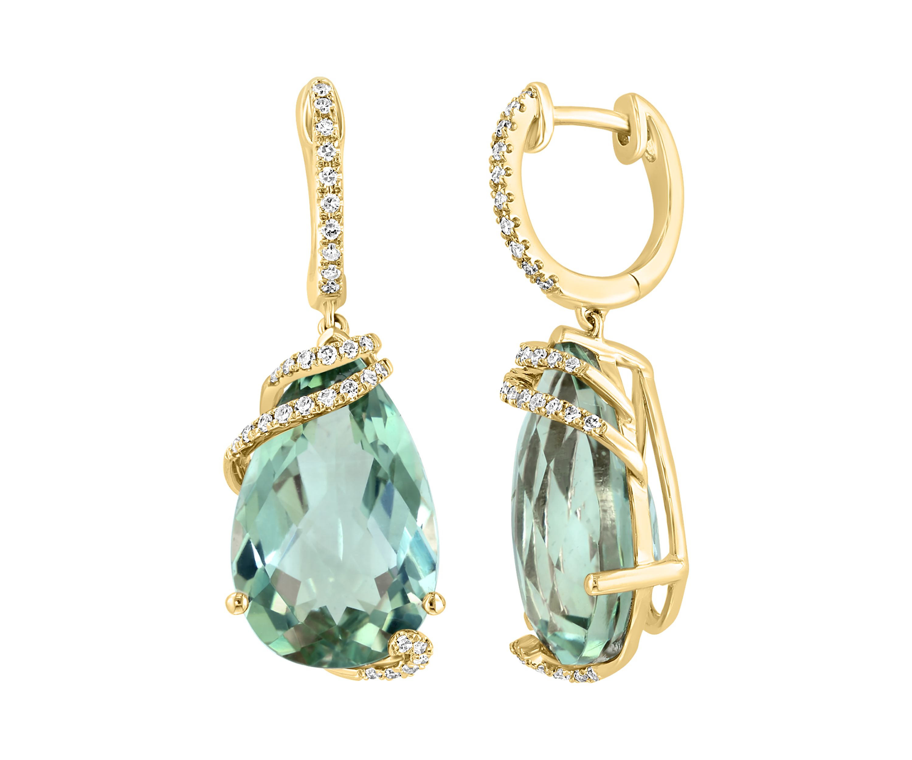 1/5 ct. t.w. Diamond and Green Amethyst Drop Earrings in 14K Yellow Gold