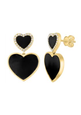 Effy Diamond And Onyx Heart Earrings In 14K Yellow Gold